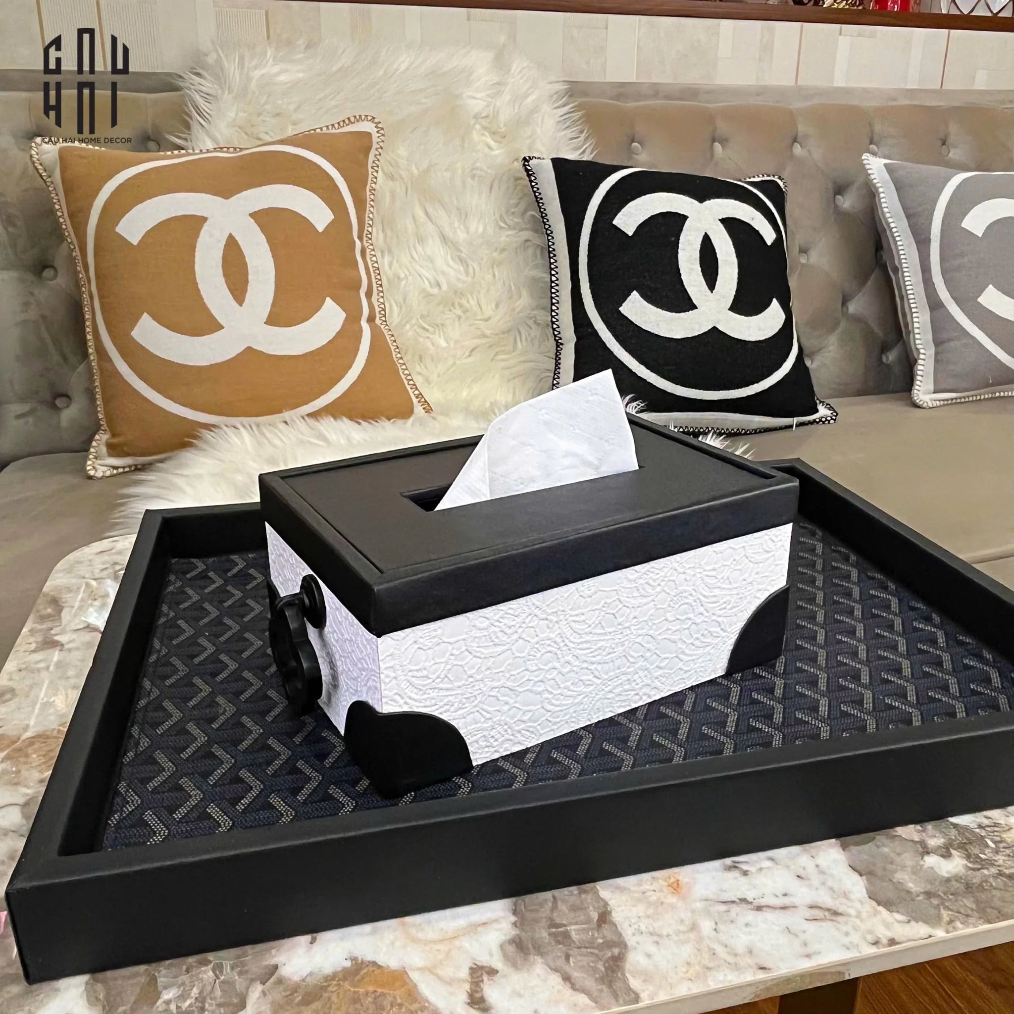 Hộp Khăn Giấy Da Black Ivory Lace - Noir Fw25 - CẬU HAI HOME DECOR