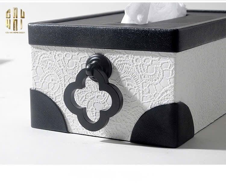 Hộp Khăn Giấy Da Black Ivory Lace - Noir Fw25-CẬU HAI HOME DECOR