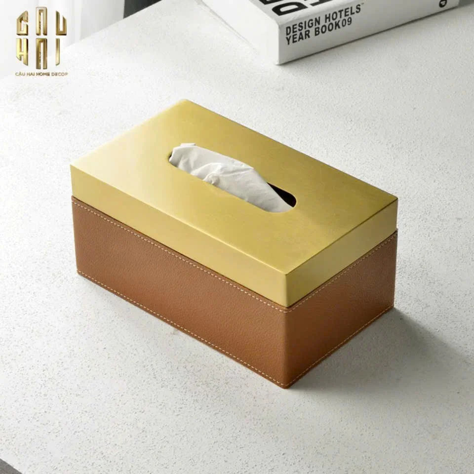 Hộp Khăn Giấy Da Cao Cấp Cognac - CẬU HAI HOME DECOR