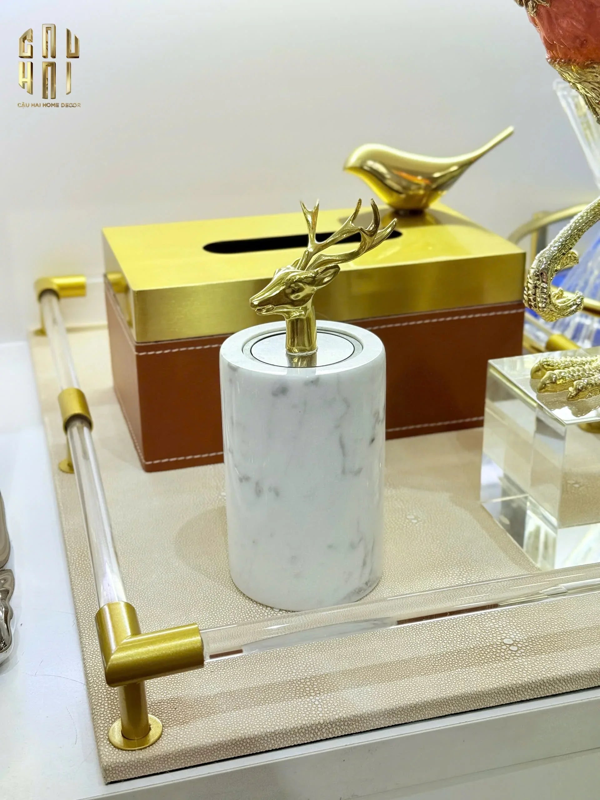 Hộp Khăn Giấy Da Cao Cấp Cognac - CẬU HAI HOME DECOR