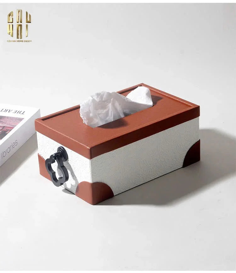 Hộp Khăn Giấy Da Cognac Nouveau Lace Texture Fw25 - CẬU HAI HOME DECOR