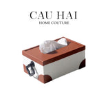 Hộp Khăn Giấy Da Cognac Nouveau Lace Texture Fw25 - CẬU HAI HOME DECOR