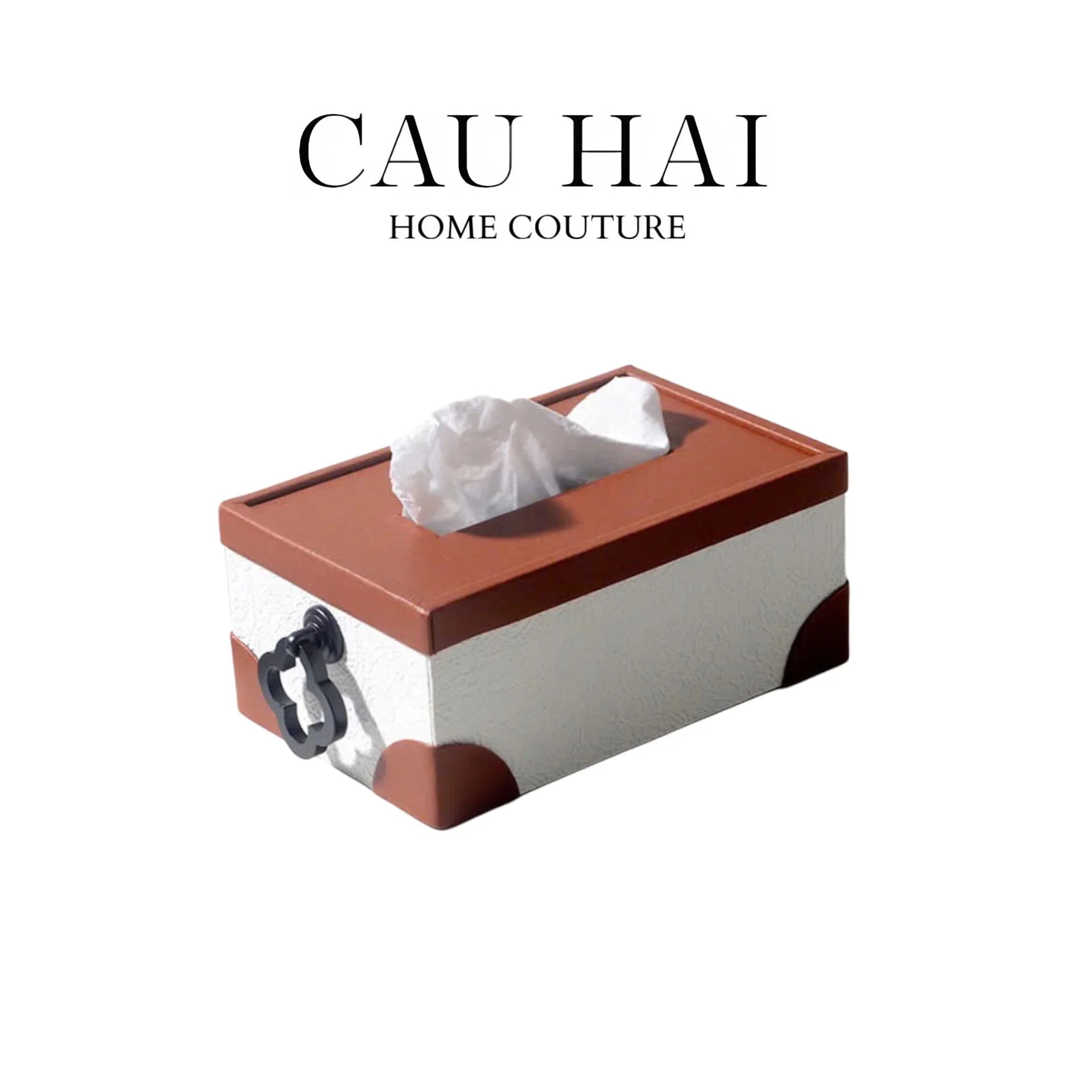 Hộp Khăn Giấy Da Cognac Nouveau Lace Texture Fw25 - CẬU HAI HOME DECOR