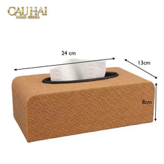 Hộp Khăn Giấy Da Đan Intrecciato Woven Leather Ebène Brown 13x24-CẬU HAI HOME DECOR