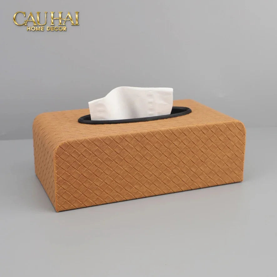 Hộp Khăn Giấy Da Đan Intrecciato Woven Leather Ebène Brown 13x24-CẬU HAI HOME DECOR
