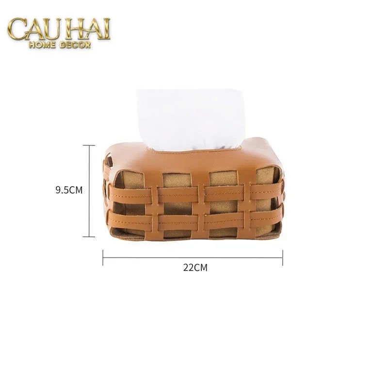 Hộp Khăn Giấy Da Đan Signature Orange Lux Leather Carré Vanity Tissue Holder-CẬU HAI HOME DECOR