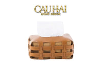 Hộp Khăn Giấy Da Đan Signature Orange Lux Leather Carré Vanity Tissue Holder-CẬU HAI HOME DECOR