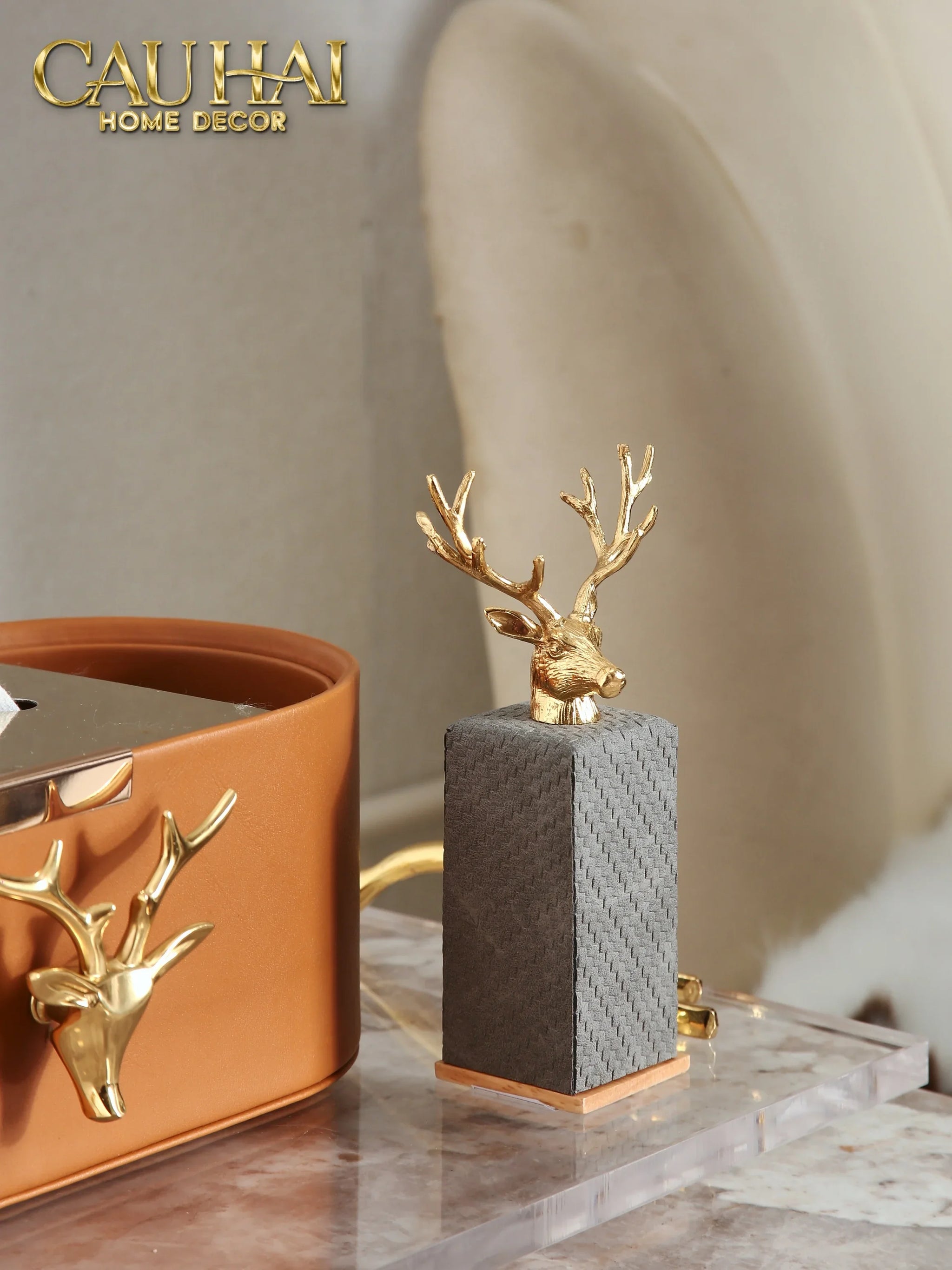 Hộp Khăn Giấy Da Golden Alley Antler Leather-CẬU HAI HOME DECOR