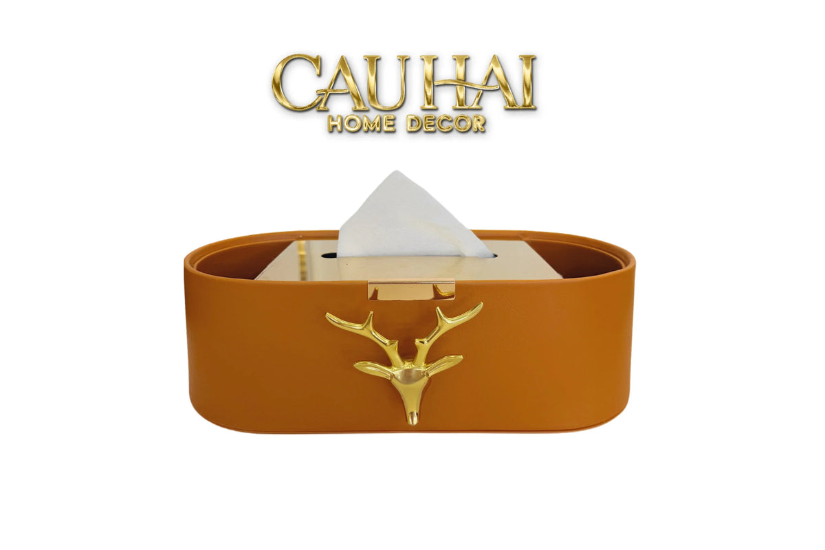 Hộp Khăn Giấy Da Golden Alley Antler Leather-HỘP KHĂN GIẤY-Đối tác tại Trung Quốc theo từng đơn đặt hàng-CẬU HAI HOME DECOR
