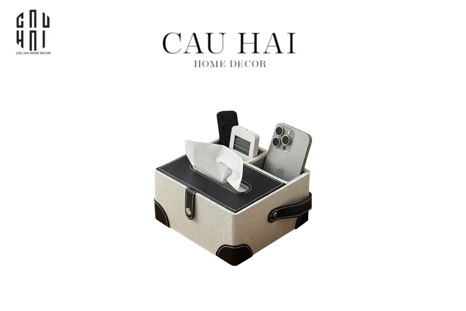 Hộp Khăn Giấy Da Handy Black Evelyn - CẬU HAI HOME DECOR