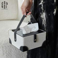 Hộp Khăn Giấy Da Handy Black Evelyn-CẬU HAI HOME DECOR
