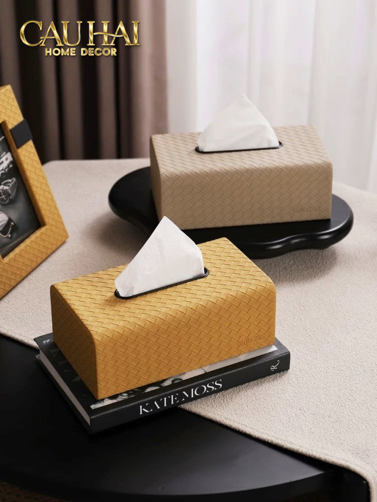 Hộp Khăn Giấy Da Intrecciato Woven Leather Ebène Brown - CẬU HAI HOME DECOR