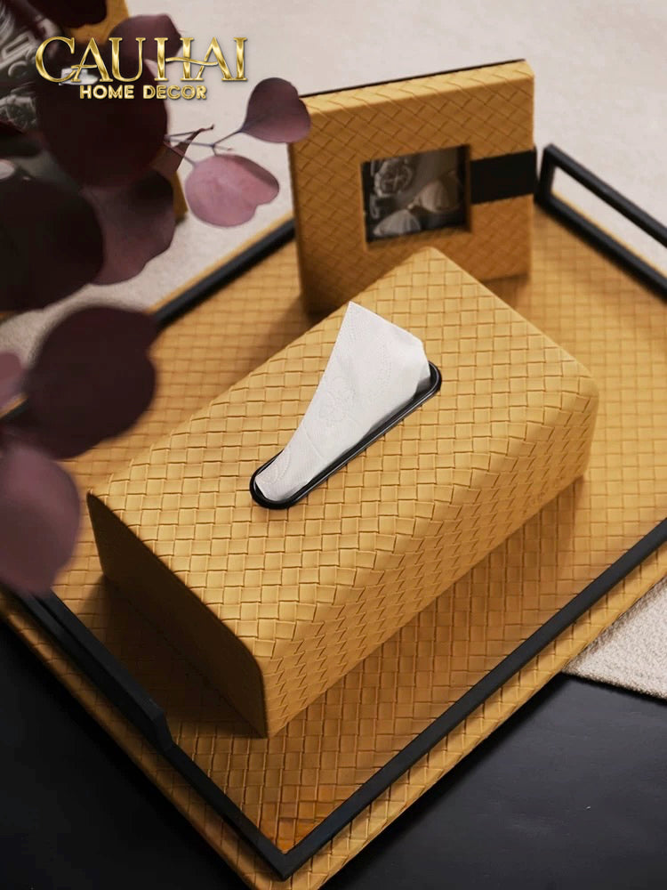 Hộp Khăn Giấy Da Intrecciato Woven Leather Ebène Brown - CẬU HAI HOME DECOR