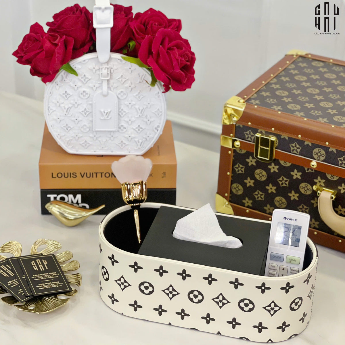 Hộp Khăn Giấy Da Peau D'Ivoire Fleurissant Monogram Up-HỘP KHĂN GIẤY-CẬU HAI HOME DECOR-CẬU HAI HOME DECOR