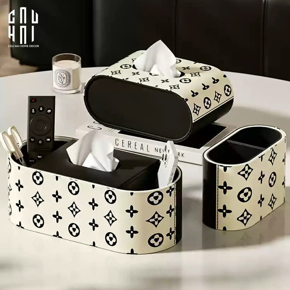 Hộp Khăn Giấy Da Peau D'Ivoire Fleurissant Monogram Up-HỘP KHĂN GIẤY-CẬU HAI HOME DECOR-CẬU HAI HOME DECOR