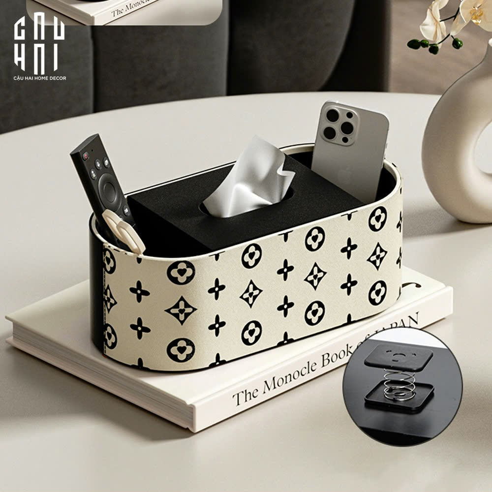 Hộp Khăn Giấy Da Peau D'Ivoire Fleurissant Monogram Up-HỘP KHĂN GIẤY-CẬU HAI HOME DECOR-CẬU HAI HOME DECOR
