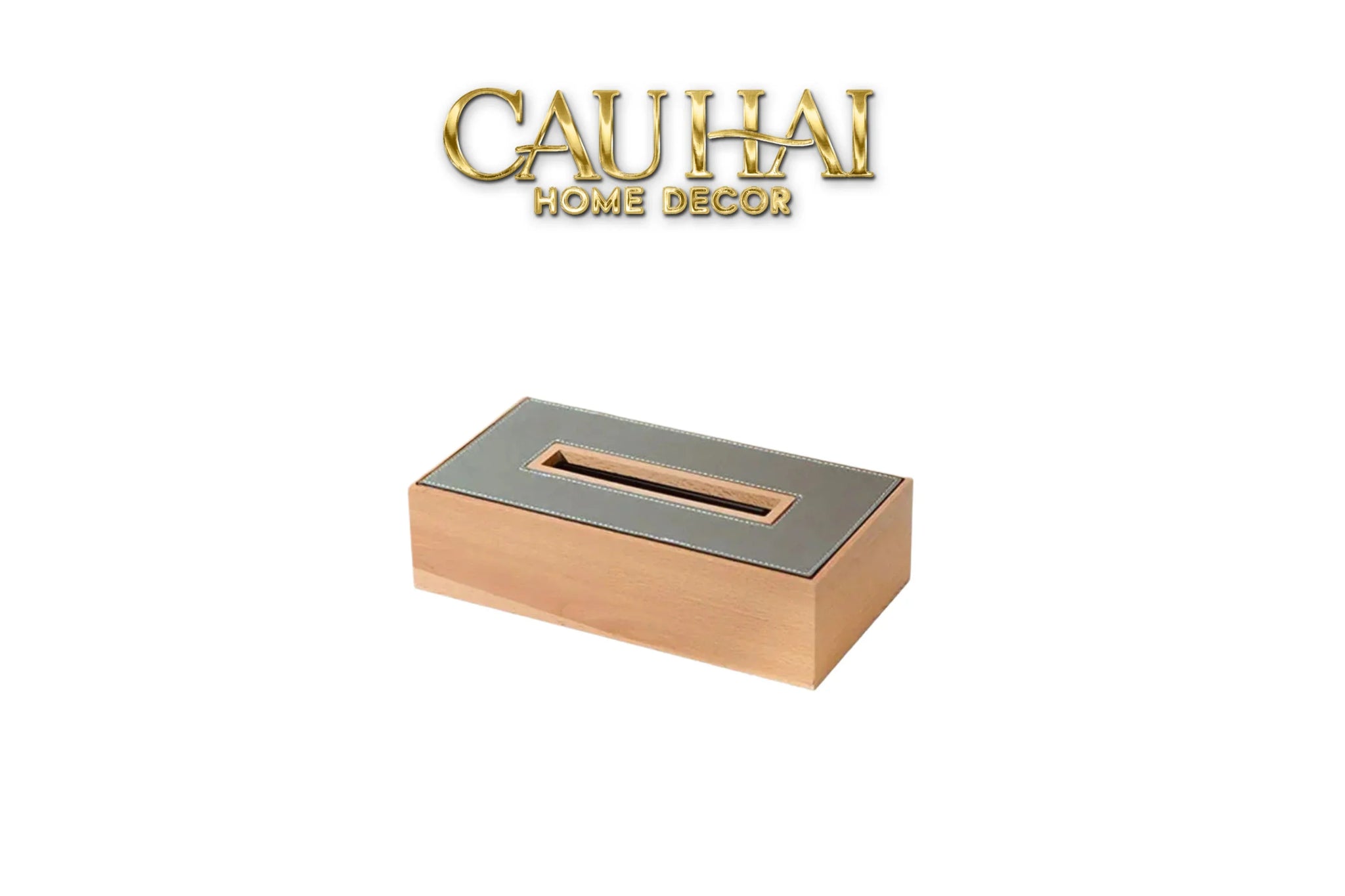 Hộp Khăn Giấy Gỗ Bọc Da Ethan Signature Atélier Luxe Leather - Le Gris Étain 13x25-CẬU HAI HOME DECOR