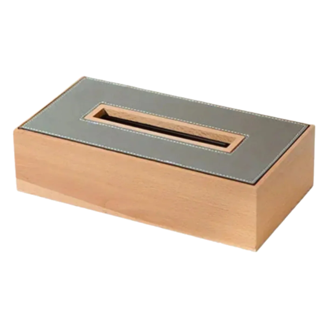 Hộp Khăn Giấy Gỗ Bọc Da Ethan Signature Atélier Luxe Leather - Le Gris Étain 13x25-HỘP KHĂN GIẤY-CẬU HAI HOME DECOR-CẬU HAI HOME DECOR