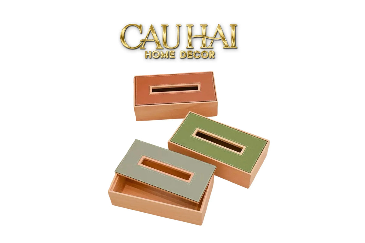 Hộp Khăn Giấy Gỗ Bọc Da Ethan Signature Atélier Luxe Leather - Vert Olive 13x25-HỘP KHĂN GIẤY-CẬU HAI HOME DECOR-CẬU HAI HOME DECOR