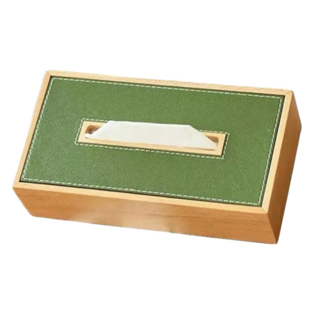 Hộp Khăn Giấy Gỗ Bọc Da Ethan Signature Atélier Luxe Leather - Vert Olive 13x25-HỘP KHĂN GIẤY-CẬU HAI HOME DECOR-CẬU HAI HOME DECOR