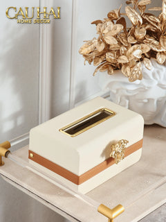 Hộp Khăn Giấy Lux Ivory Leather Medus Spéciale Édition-CẬU HAI HOME DECOR
