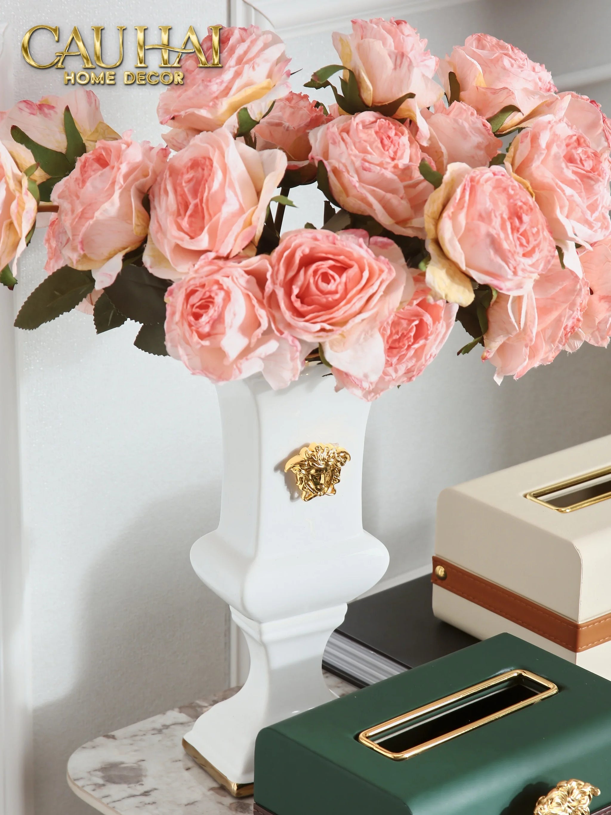 Hộp Khăn Giấy Lux Ivory Leather Medus Spéciale Édition-CẬU HAI HOME DECOR