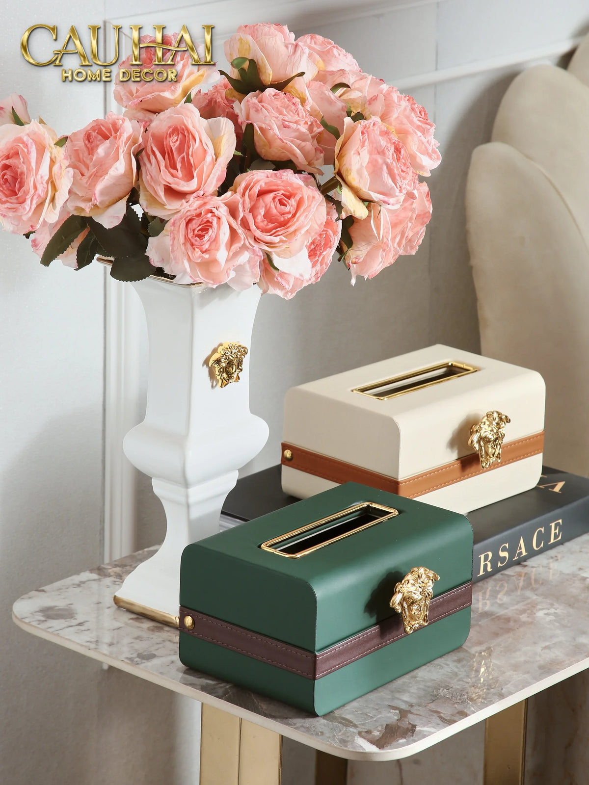 Hộp Khăn Giấy Lux Ivory Leather Medus Spéciale Édition-HỘP KHĂN GIẤY-Đối tác tại Trung Quốc theo từng đơn đặt hàng-CẬU HAI HOME DECOR