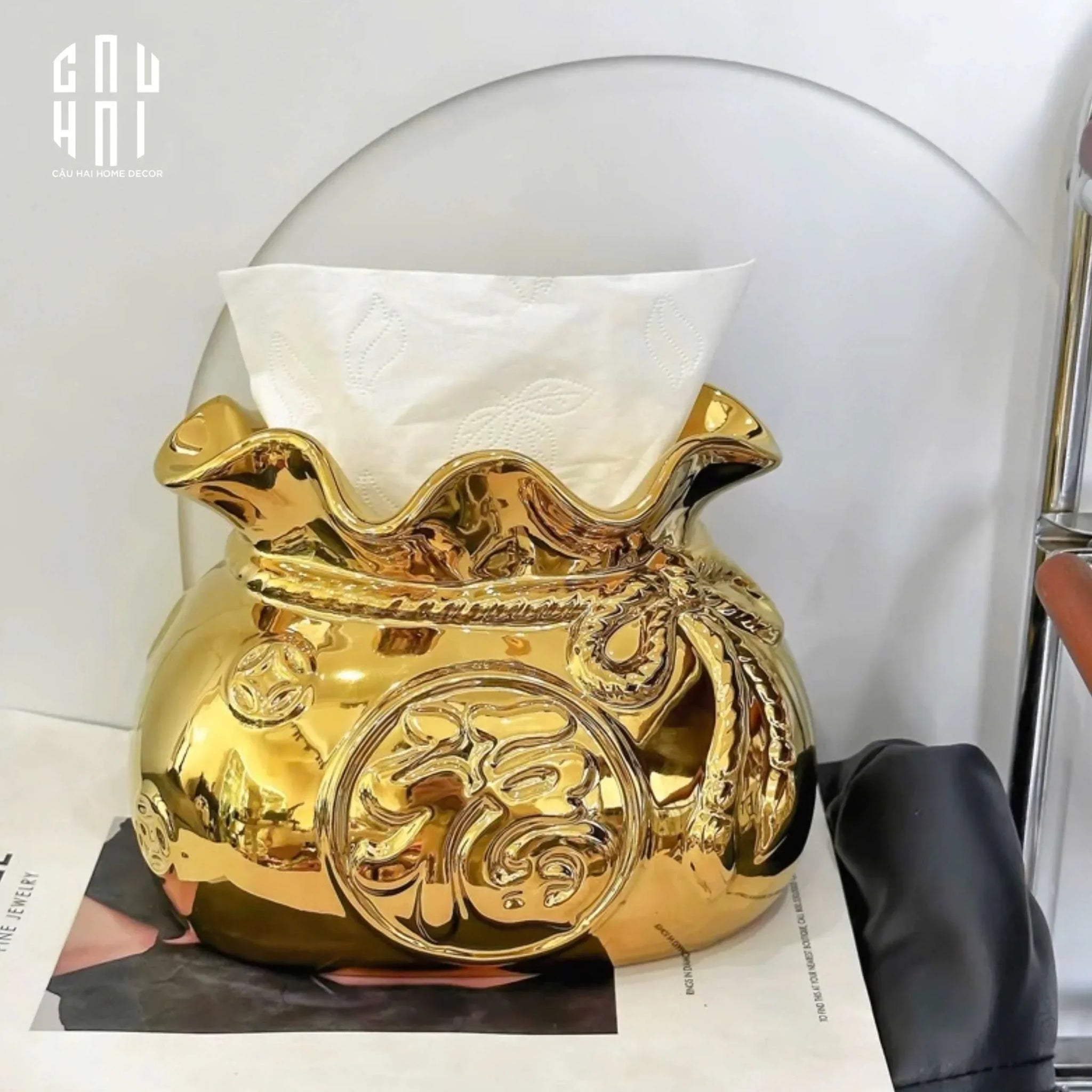Hộp Khăn Giấy "Túi Phúc" Golden Fuku-CẬU HAI HOME DECOR