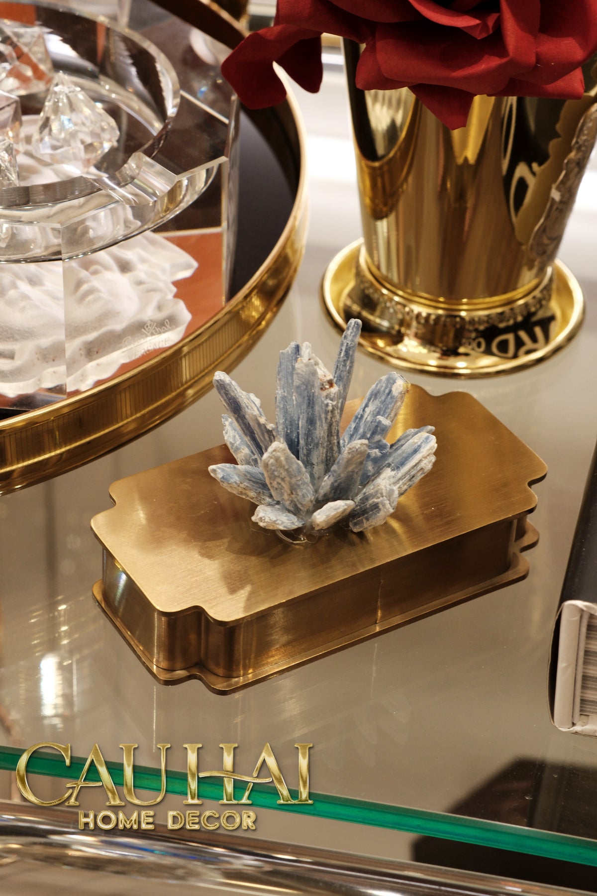 Hộp Tăm Bông Inox Đính Thạch Anh Cristal Minéral D'Or Toothpick Holder 6x12-Lọ Tăm bông - Bathroom Vanity-CẬU HAI HOME DECOR-CẬU HAI HOME DECOR