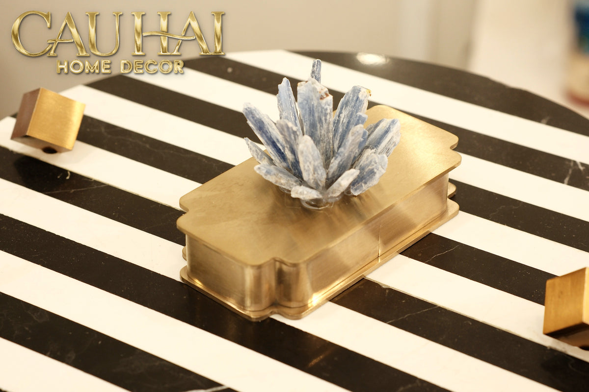 Hộp Tăm Bông Inox Đính Thạch Anh Cristal Minéral D'Or Toothpick Holder 6x12-Lọ Tăm bông - Bathroom Vanity-CẬU HAI HOME DECOR-CẬU HAI HOME DECOR