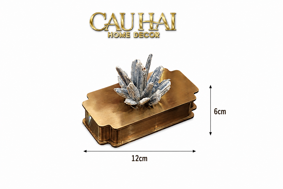 Hộp Tăm Bông Inox Đính Thạch Anh Cristal Minéral D'Or Toothpick Holder 6x12-Lọ Tăm bông - Bathroom Vanity-CẬU HAI HOME DECOR-CẬU HAI HOME DECOR
