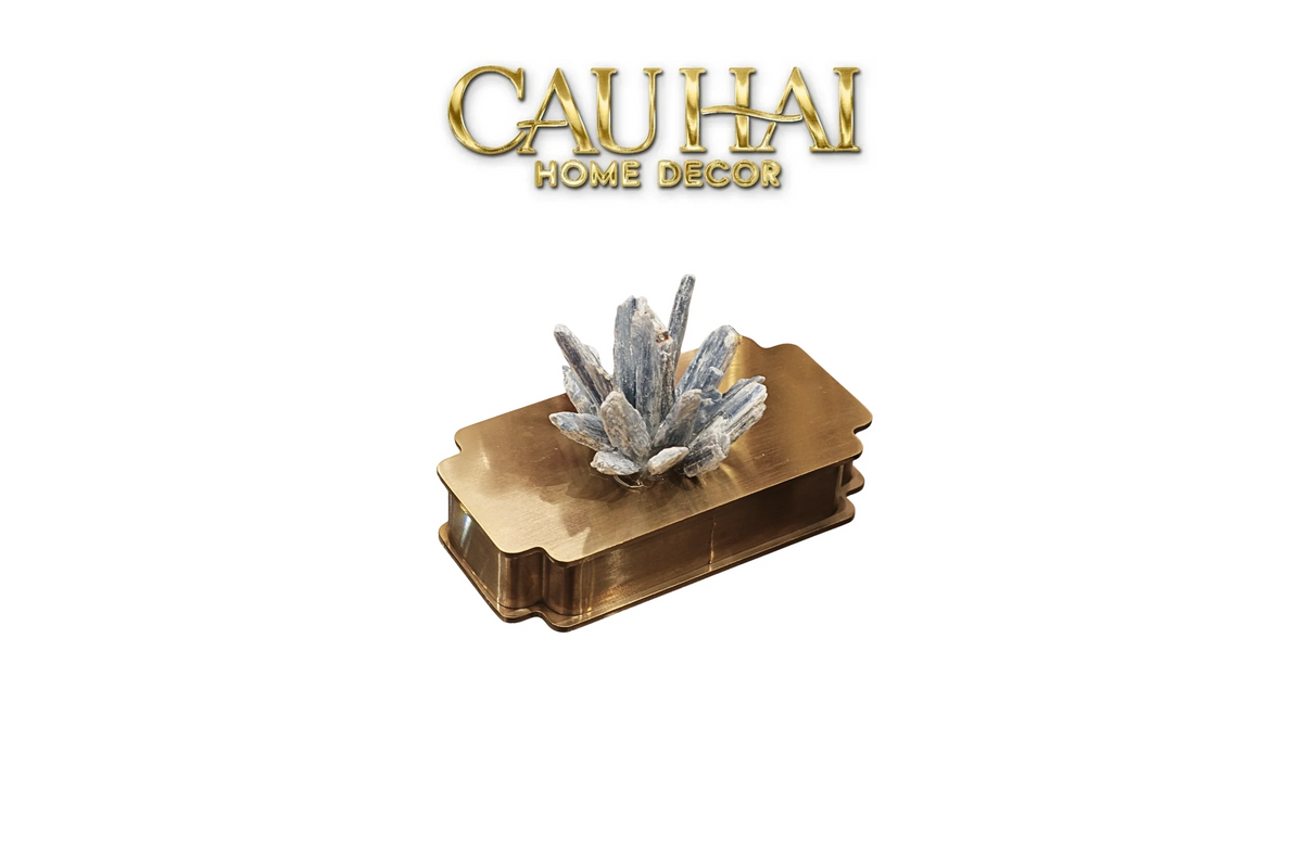Hộp Tăm Bông Inox Đính Thạch Anh Cristal Minéral D'Or Toothpick Holder 6x12-Lọ Tăm bông - Bathroom Vanity-CẬU HAI HOME DECOR-CẬU HAI HOME DECOR