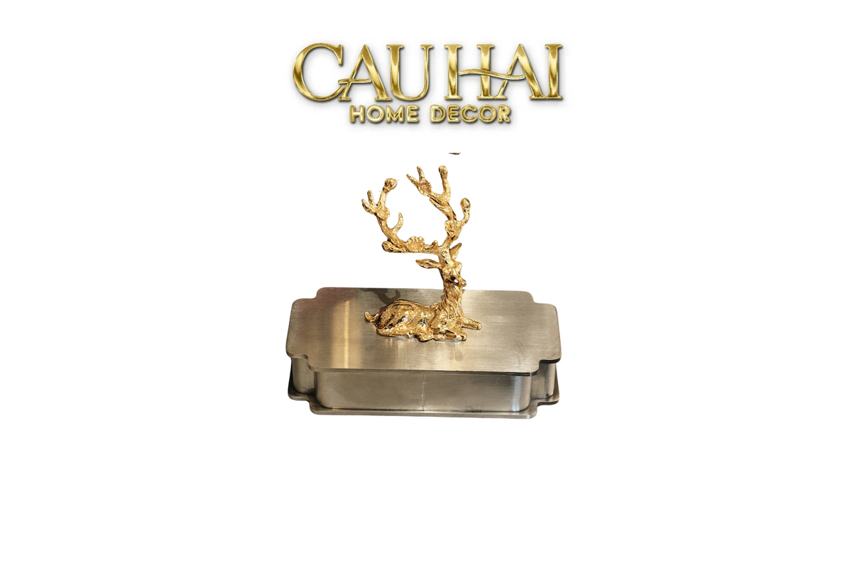 Hộp Tăm Bông Inox Laying Alley Cerf Héritage D'Or Toothpick Holder 6x12-Lọ Tăm bông - Bathroom Vanity-CẬU HAI HOME DECOR-CẬU HAI HOME DECOR
