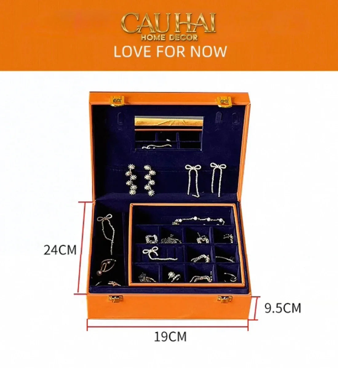 Hộp Trang Sức Da Màu Cam Biểu Tượng Lux Leather H-Signature-CẬU HAI HOME DECOR