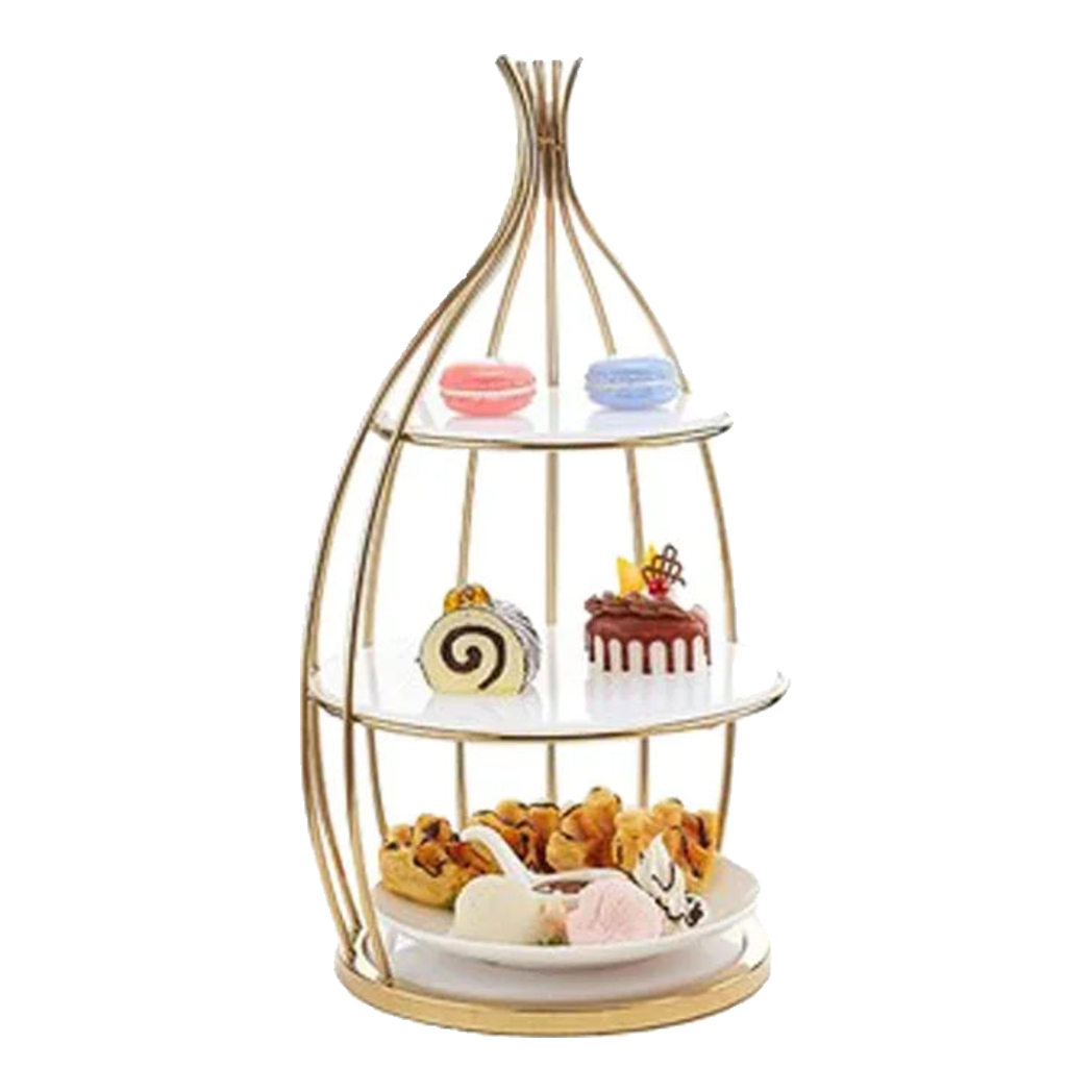 Maison Couture - Đĩa Bánh 3 Tầng Golden Cage Étagère Trois Niveaux 27x51-Đĩa Trái Cây-Đối tác tại Trung Quốc theo từng đơn đặt hàng-CẬU HAI HOME DECOR