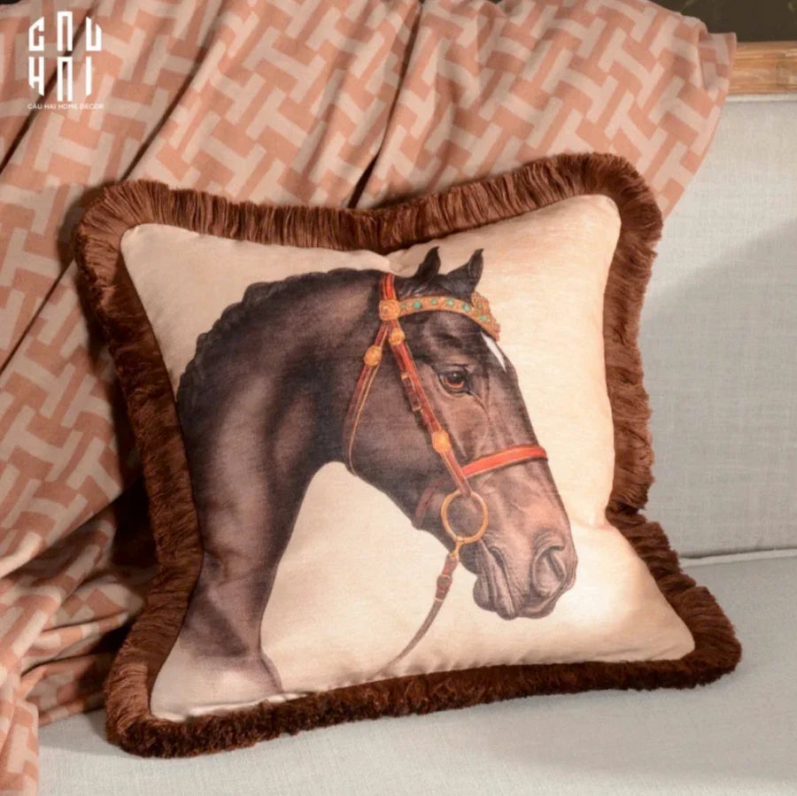 VỎ GỐI NHUNG MARRON STALLION 45-CẬU HAI HOME DECOR