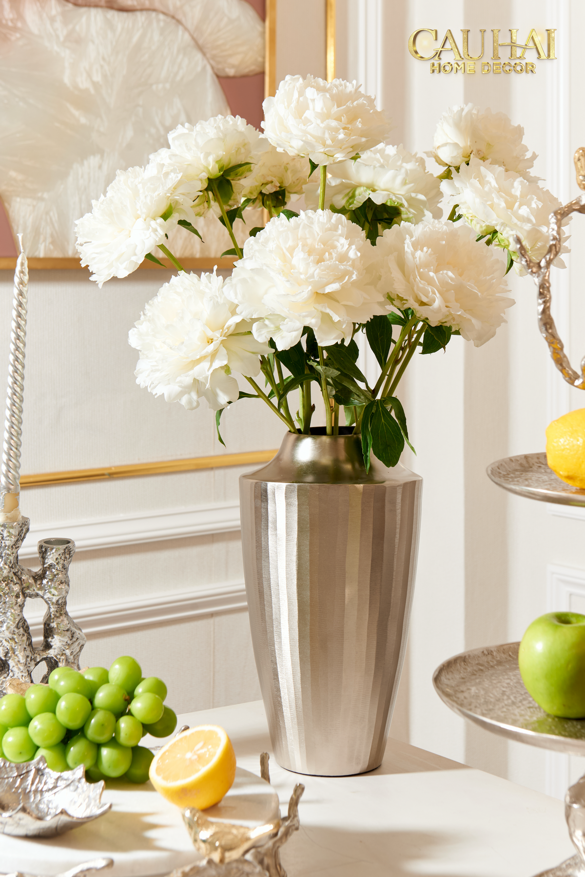 Indira Maison Couture - Bình Hoa Hợp Kim Metalic Platinum Fluted Silhouette Vase 17x6.9x30-BÌNH HOA-CẬU HAI HOME DECOR-CẬU HAI HOME DECOR