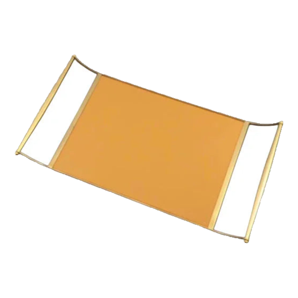 Khay Da Chữ Nhật 2 Tay Cầm - Curves Handles Orange Leather Linea Dorée Tray 53x30cm-KHAY TRANG TRÍ-CẬU HAI HOME DECOR-CẬU HAI HOME DECOR