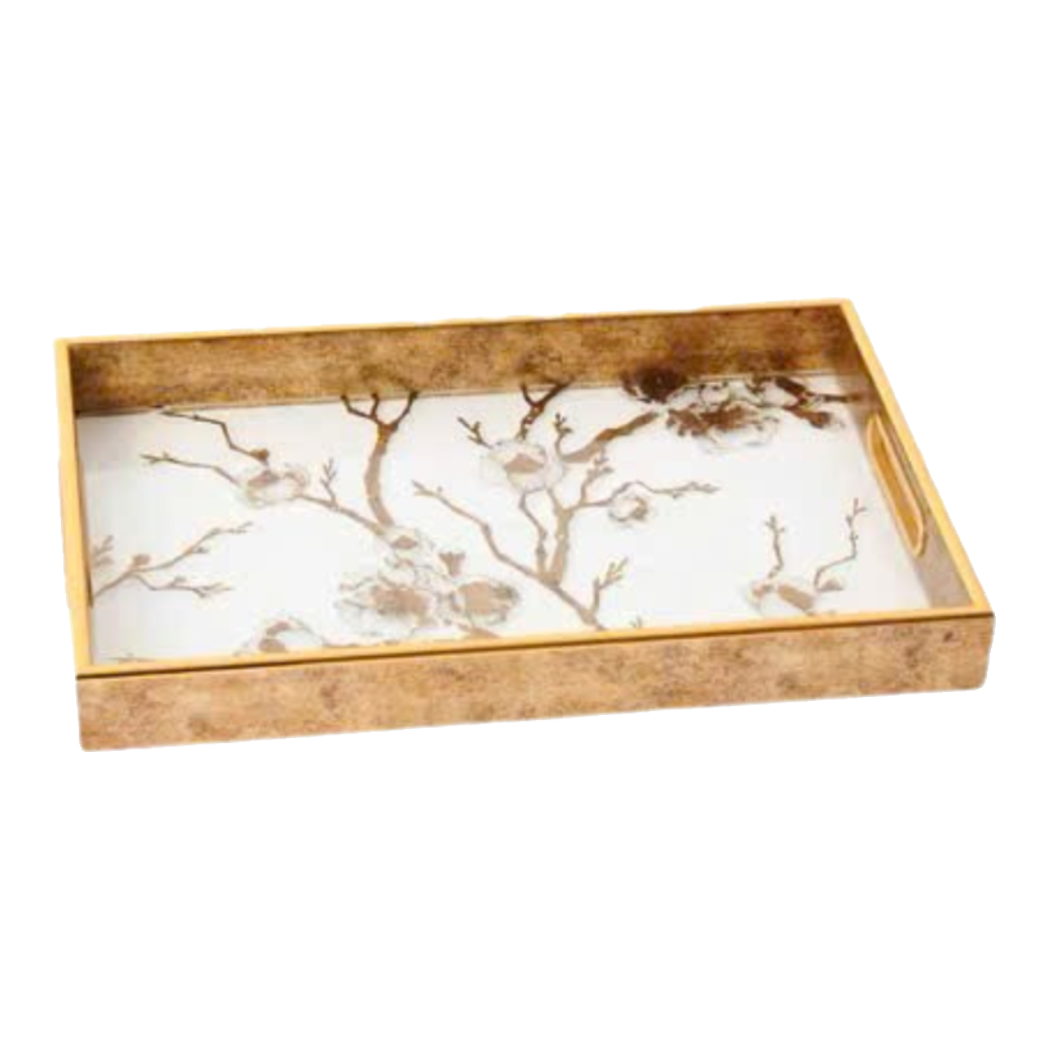 Khay Gương Chữ Nhật Cherry Blossom Vintage Decorative Trays 22X35-KHAY TRANG TRÍ-Đối tác tại Trung Quốc theo từng đơn đặt hàng-CẬU HAI HOME DECOR