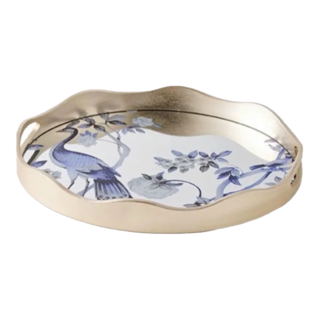 Maison Couture - Khay Tròn Khổng Tước Mirror Plateau Oval Paon Oriental 30X38-KHAY TRANG TRÍ-Đối tác tại Trung Quốc theo từng đơn đặt hàng-CẬU HAI HOME DECOR