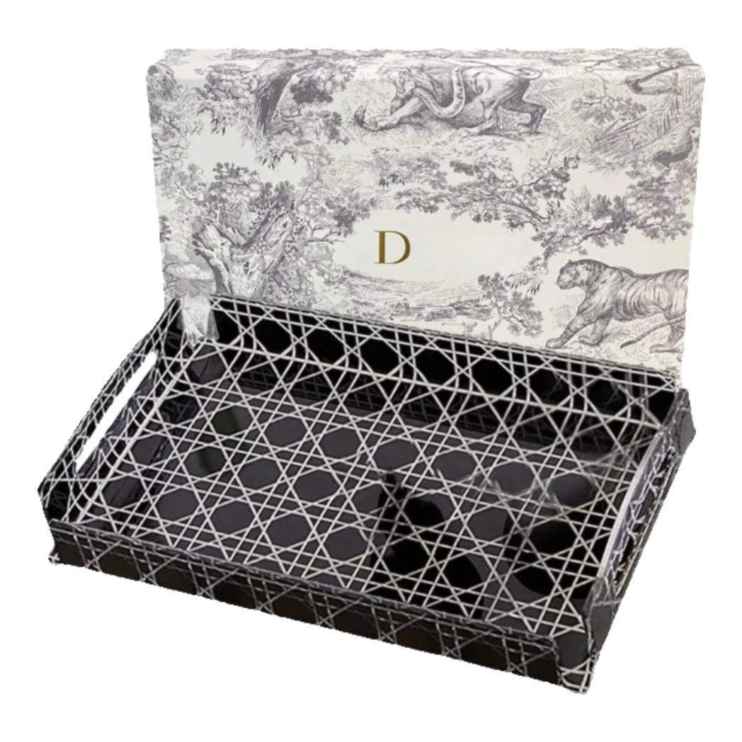 Maison Couture - Khay Acrylic Chữ Nhật Black Cannage Facetté D.O Signature 23x36x4.5-KHAY TRANG TRÍ-Đối tác tại Trung Quốc theo từng đơn đặt hàng-CẬU HAI HOME DECOR