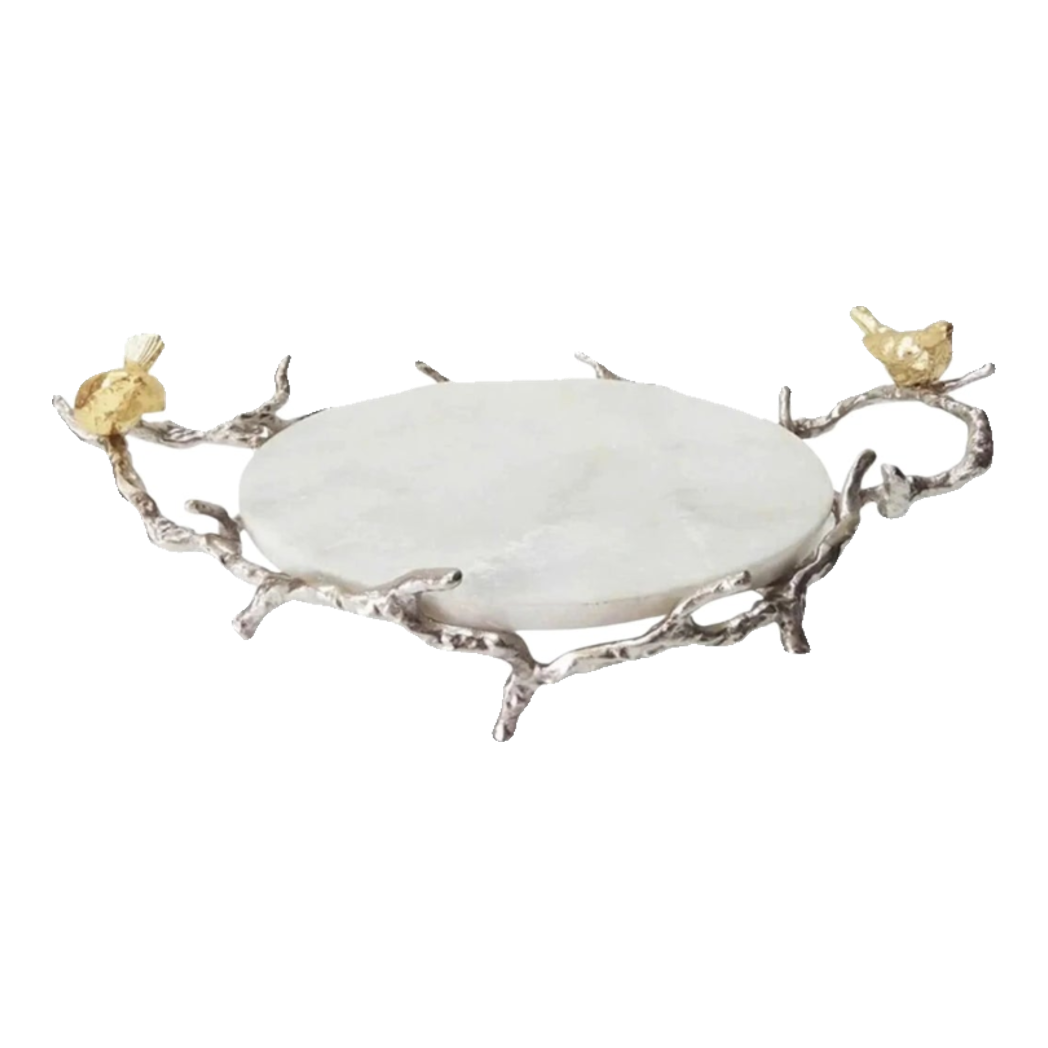 Maison Couture Elysian - Khay Tròn Bằng Đồng Mạ Bạc Đá Cẩm Thạch Imperium Empire Elysian Platinum 14x33x50-KHAY TRANG TRÍ-Đối tác tại Trung Quốc theo từng đơn đặt hàng-CẬU HAI HOME DECOR