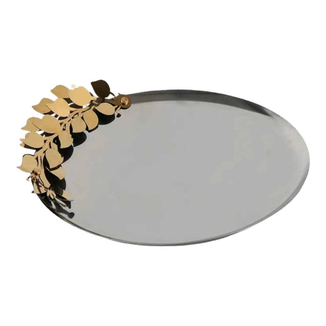 Elysian - Đĩa Trái Cây Khay Tròn Platinum Olive Branch Disk D28-KHAY TRANG TRÍ-Đối tác tại Trung Quốc theo từng đơn đặt hàng-CẬU HAI HOME DECOR