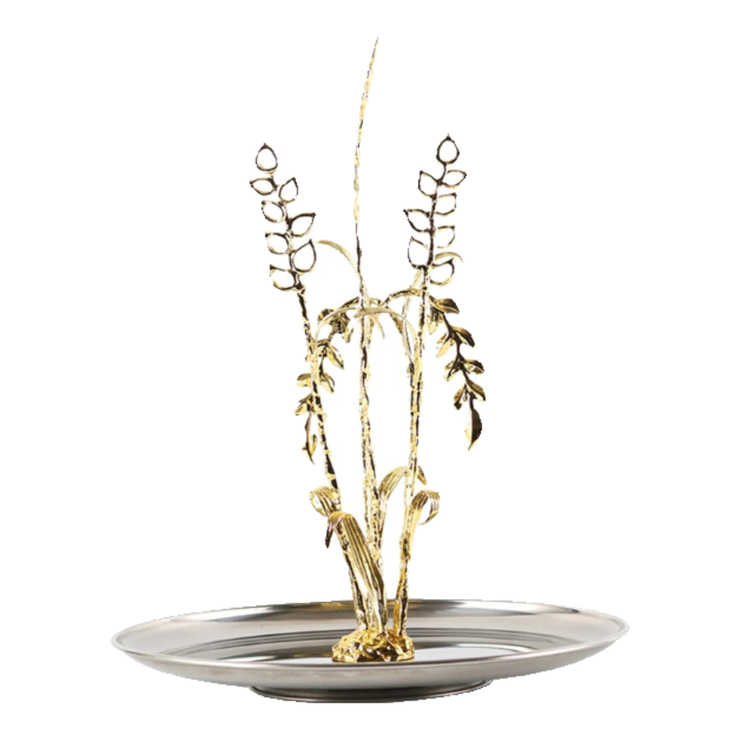 Elysian - Khay Tròn Đĩa Trái Cây Platinum Métallique Golden Eucalyptus Branch D30-KHAY TRANG TRÍ-Đối tác tại Trung Quốc theo từng đơn đặt hàng-CẬU HAI HOME DECOR