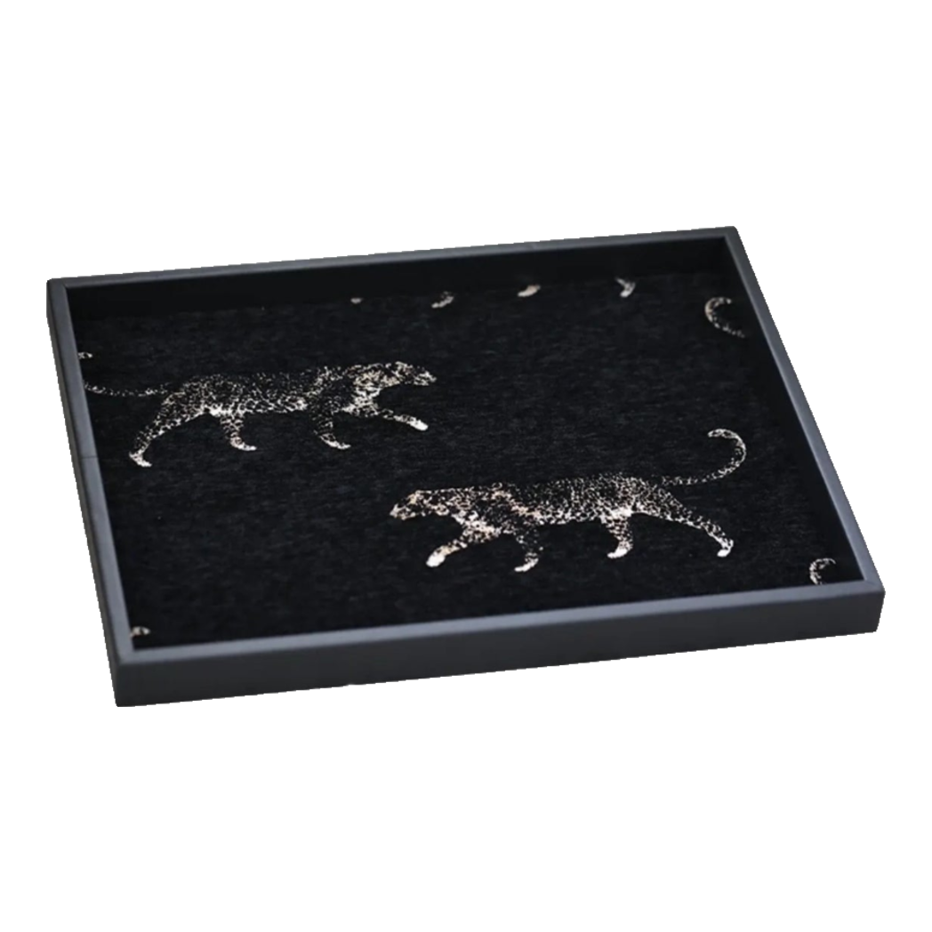 Khay Gỗ Chữ Nhật Lót Vải Tweed Lux Leather Nocturnal Panther Rectangular Trays 30X40-KHAY TRANG TRÍ-Đối tác tại Trung Quốc theo từng đơn đặt hàng-CẬU HAI HOME DECOR