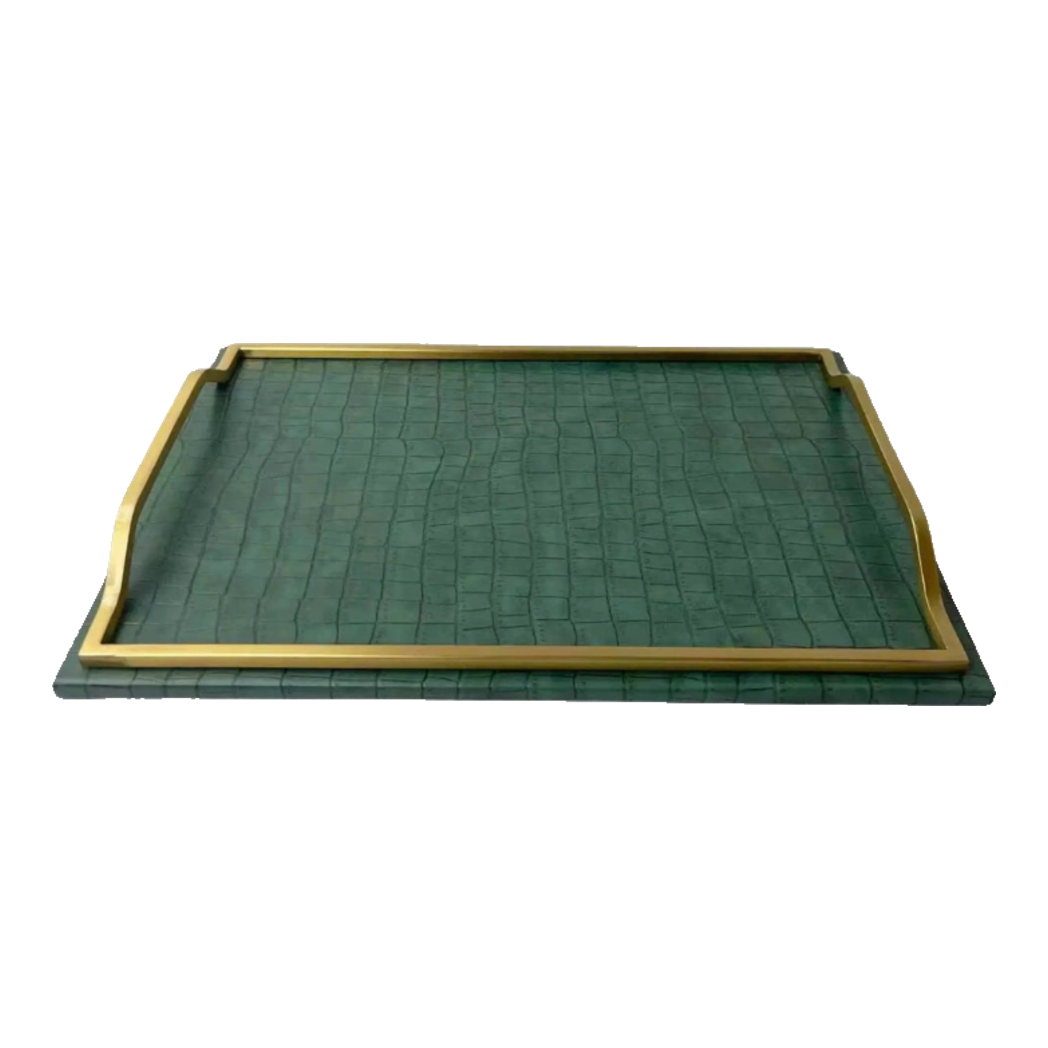 Maison Couture - Khay Da Chữ Nhật Emerald Cuir Croco Leather Tray 30x40-KHAY TRANG TRÍ-Đối tác tại Trung Quốc theo từng đơn đặt hàng-CẬU HAI HOME DECOR