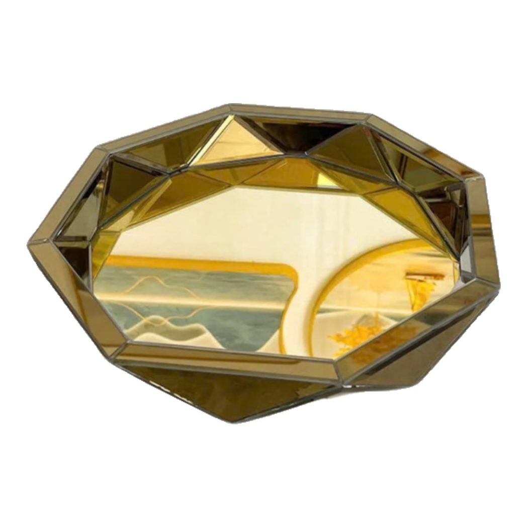 Haute Folie - Khay Gương Tròn Diamond Facetté Soleil Éclat Decoratives Trays D34-KHAY TRANG TRÍ-Đối tác tại Trung Quốc theo từng đơn đặt hàng-CẬU HAI HOME DECOR