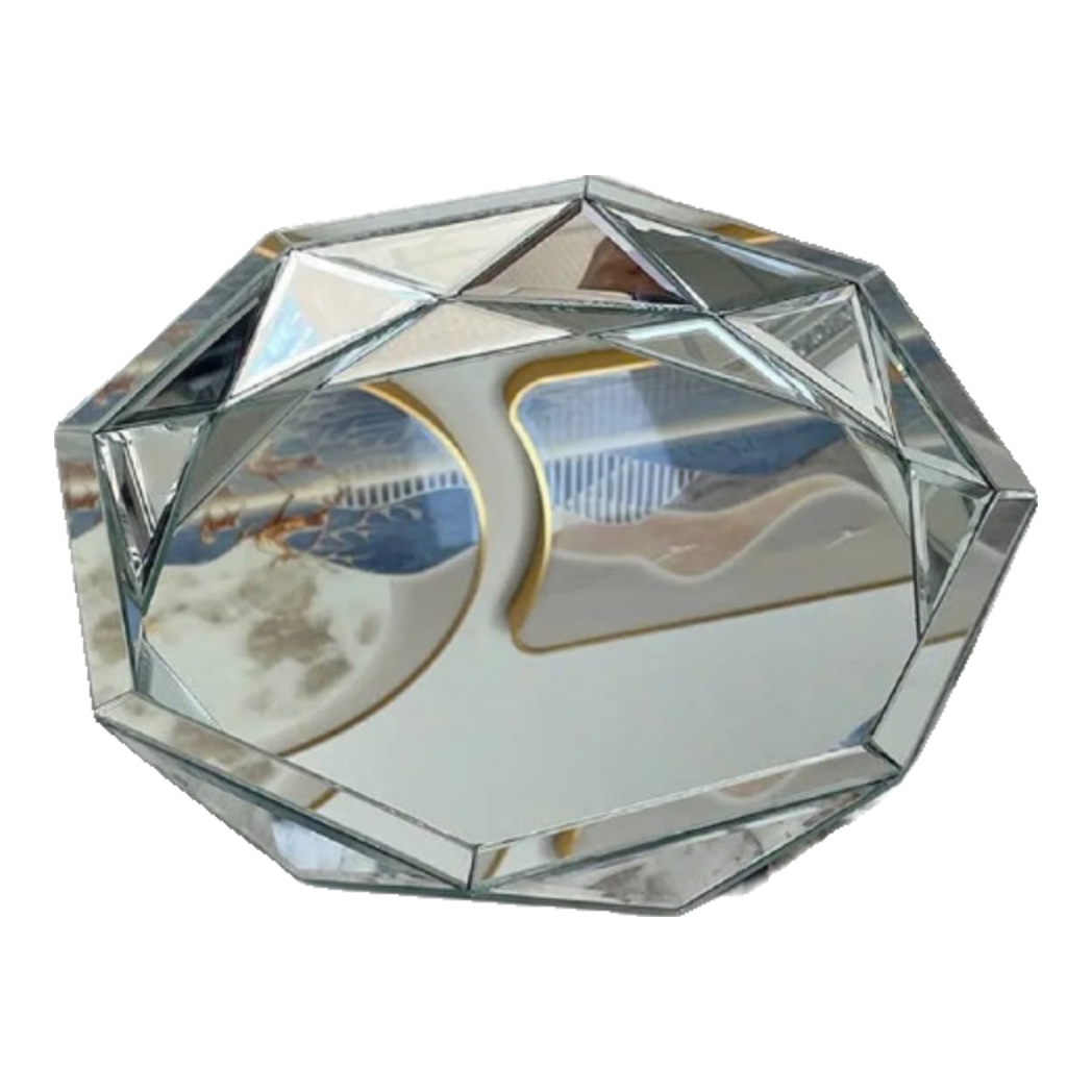 Haute Folie - Khay Gương Tròn Diamond Facetté Platinum Éclat Decoratives Trays D34-KHAY TRANG TRÍ-Đối tác tại Trung Quốc theo từng đơn đặt hàng-CẬU HAI HOME DECOR
