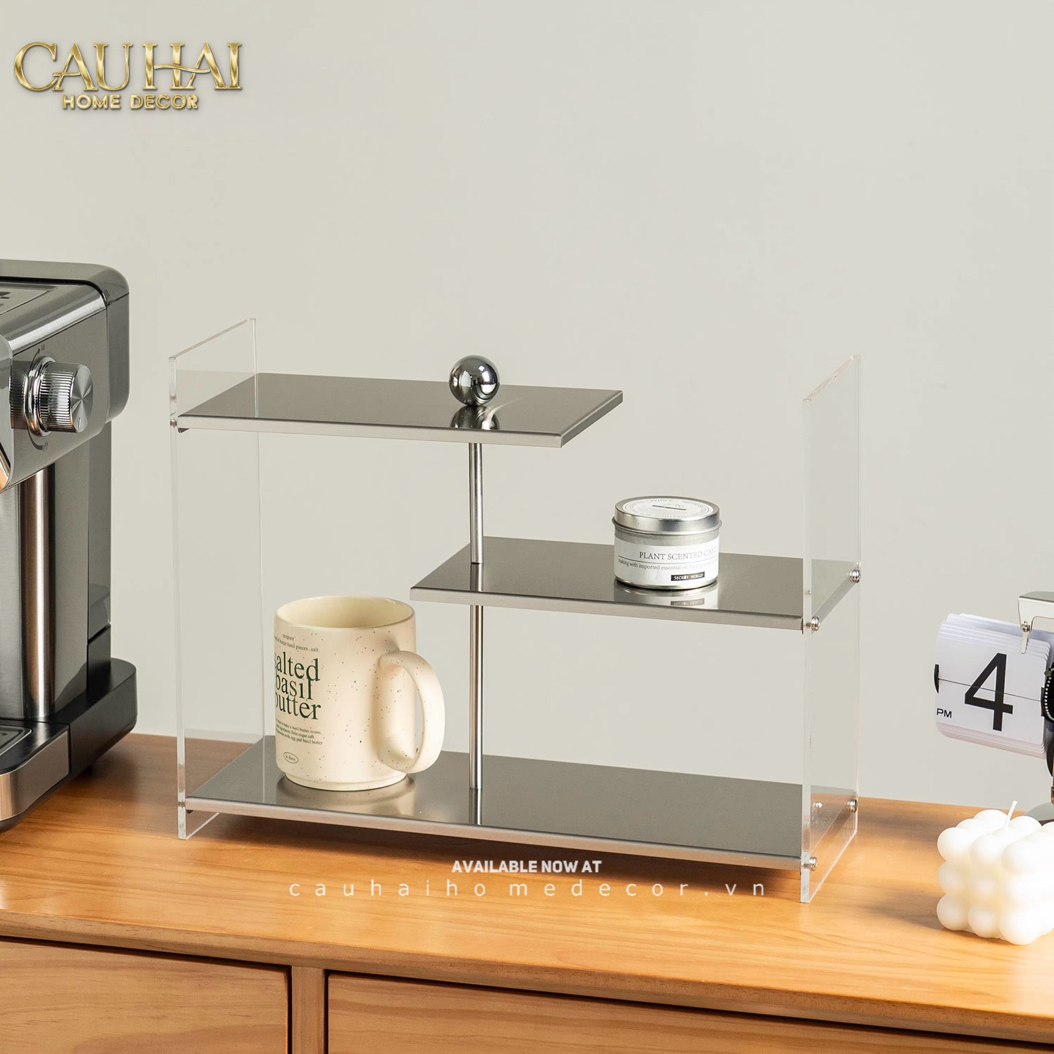 Kệ Acrylic 4 Tầng Metal Velvet Shelf Tiered Organizer 38x13.6x43-CẬU HAI HOME DECOR