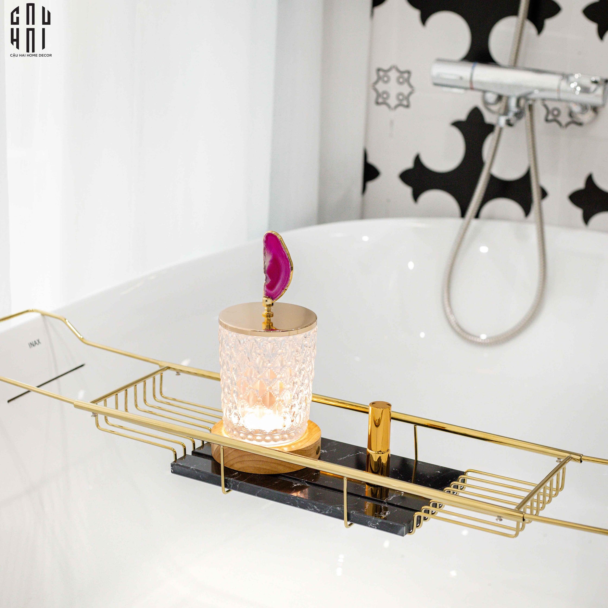 HOME COUTURE - KỆ BỒN TẮM MARSHALL BLACK MARBLE - CẬU HAI HOME DECOR